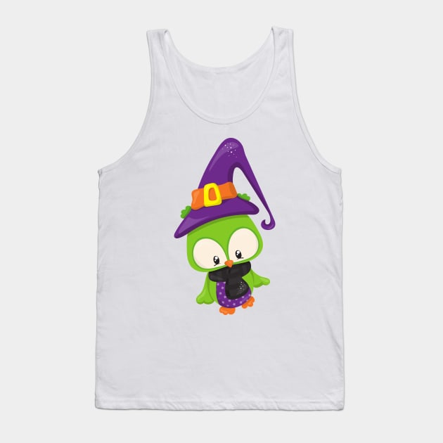 Halloween Owl, Cute Owl, Green Owl, Witch Hat Tank Top by Jelena Dunčević